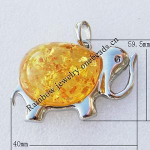 Imitate Amber Pendant With Metal Alloy Set, Animal 59.5x40x15mm, Sold by Bag 