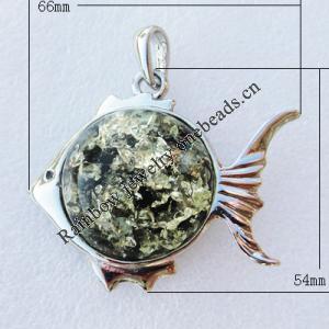 Imitate Amber Pendant With Metal Alloy Set, Animal 66x54x15mm, Sold by Bag 