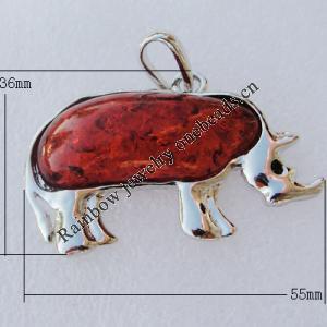 Imitate Amber Pendant With Metal Alloy Set, Animal 55x36x10mm, Sold by Bag 