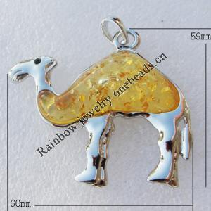 Imitate Amber Pendant With Metal Alloy Set, Animal 60x59x11mm, Sold by Bag 