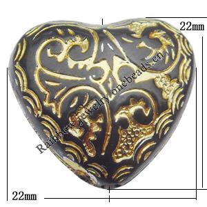 Acrylic Beads Jewelry finding, Heart 22mm Hole:2mm, Sold by Bag