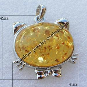 Imitate Amber Pendant With Metal Alloy Set, Animal 42x41x43mm, Sold by Bag 