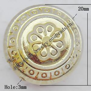 Acrylic Beads Jewelry finding, Flat Round 20x20x10mm Hole:3mm, Sold by Bag