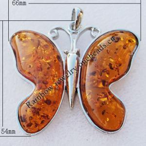 Imitate Amber Pendant With Metal Alloy Set, 54x66x10mm, Sold by Bag 