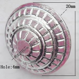 Acrylic Beads Jewelry finding, Flat Round 15x20x20mm Hole:4mm, Sold by Bag