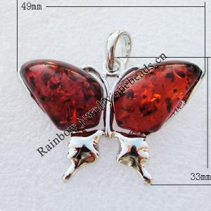 Imitate Amber Pendant With Metal Alloy Set, 49x33x10mm, Sold by Bag 