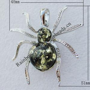 Imitate Amber Pendant With Metal Alloy Set, Animal 51x48x11mm, Sold by Bag 