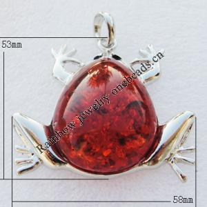 Imitate Amber Pendant With Metal Alloy Set, Animal 53x58x14mm, Sold by Bag 