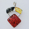 Imitate Amber Pendant With Metal Alloy Set, 58x41x11mm, Sold by Bag 