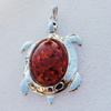 Imitate Amber Pendant With Metal Alloy Set, Animal 74x54x13mm, Sold by Bag 