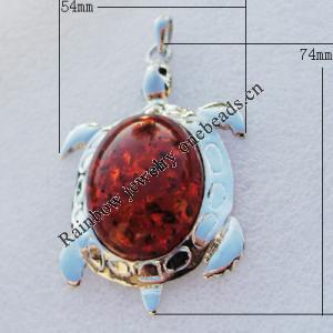 Imitate Amber Pendant With Metal Alloy Set, Animal 74x54x13mm, Sold by Bag 