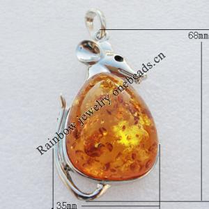 Imitate Amber Pendant With Metal Alloy Set, Animal 68x35x16mm, Sold by Bag 