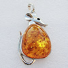 Imitate Amber Pendant With Metal Alloy Set, Animal 68x35x16mm, Sold by Bag 