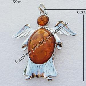Imitate Amber Pendant With Metal Alloy Set, Animal 65x56x10mm, Sold by Bag 