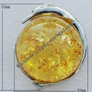 Imitate Amber Pendant With Metal Alloy Set, Animal 55x45x18mm, Sold by Bag 