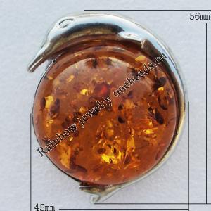 Imitate Amber Pendant With Metal Alloy Set, Animal 56x45x18mm, Sold by Bag 