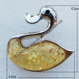 Imitate Amber Pendant With Metal Alloy Set, Animal 42x44x10mm, Sold by Bag 