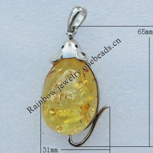 Imitate Amber Pendant With Metal Alloy Set, Animal 65x31x17mm, Sold by Bag 