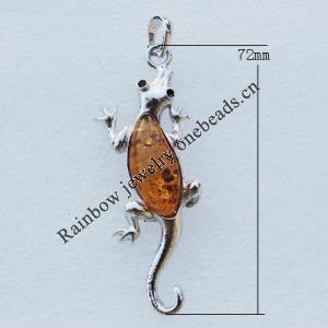 Imitate Amber Pendant With Metal Alloy Set, Animal 72x26x10mm, Sold by Bag 