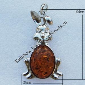 Imitate Amber Pendant With Metal Alloy Set, Animal 64x38x10mm, Sold by Bag 