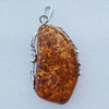 Imitate Amber Pendant With Metal Alloy Set, 75x41.5x17.5mm, Sold by Bag 