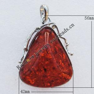 Imitate Amber Pendant With Metal Alloy Set, 56x42x17mm, Sold by Bag 