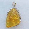 Imitate Amber Pendant With Metal Alloy Set, 53x32.5x17mm, Sold by Bag 