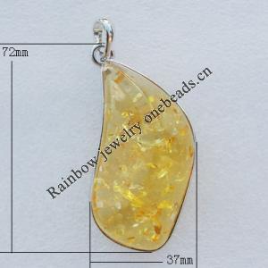 Imitate Amber Pendant With Metal Alloy Set, 72x37x19mm, Sold by Bag 