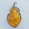 Imitate Amber Pendant With Metal Alloy Set, 60x37x19mm, Sold by Bag 