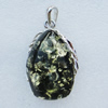 Imitate Amber Pendant With Metal Alloy Set, 54x32x19mm, Sold by Bag 