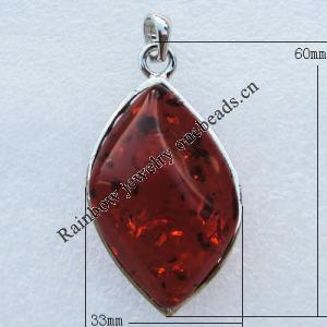 Imitate Amber Pendant With Metal Alloy Set, 60x33x18.5mm, Sold by Bag 