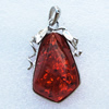 Imitate Amber Pendant With Metal Alloy Set, 53x31x15mm, Sold by Bag 