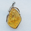 Imitate Amber Pendant With Metal Alloy Set, 60x38x21mm, Sold by Bag 