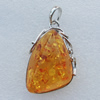 Imitate Amber Pendant With Metal Alloy Set, 53x34x16mm, Sold by Bag 