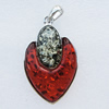 Imitate Amber Pendant With Metal Alloy Set, 67x41x11mm, Sold by Bag 