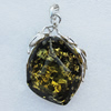 Imitate Amber Pendant With Metal Alloy Set, 65x44x19mm, Sold by Bag 