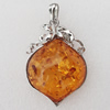 Imitate Amber Pendant With Metal Alloy Set, 64x43x16.5mm, Sold by Bag 