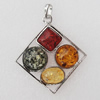 Imitate Amber Pendant With Metal Alloy Set, 58.5x52x9mm, Sold by Bag 