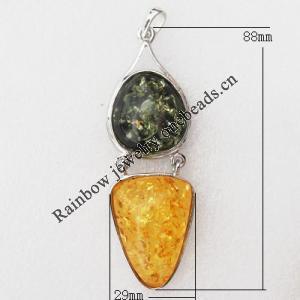 Imitate Amber Pendant With Metal Alloy Set, 88x29x12mm, Sold by Bag 