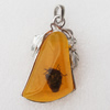 Imitate Amber Pendant With Metal Alloy Set, 62x39x16mm, Sold by Bag 