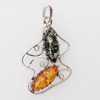 Imitate Amber Pendant With Metal Alloy Set, 59x37x8mm, Sold by Bag 
