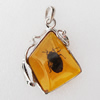 Imitate Amber Pendant With Metal Alloy Set, 55x32.5x15mm, Sold by Bag 