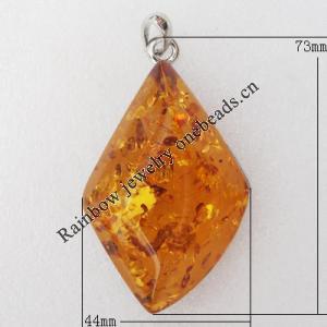 Imitate Amber Pendant With Metal Alloy Set, 73x44x21mm, Sold by Bag 