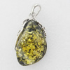 Imitate Amber Pendant With Metal Alloy Set, 55x31x16mm, Sold by Bag 