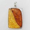 Imitate Amber Pendant With Metal Alloy Set, 63x37.5x12mm, Sold by Bag 