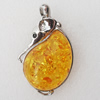 Imitate Amber Pendant With Metal Alloy Set, 60x36x17mm, Sold by Bag 
