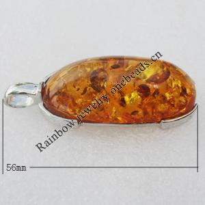 Imitate Amber Pendant With Metal Alloy Set, 56x23x18mm, Sold by Bag 