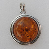 Imitate Amber Pendant With Metal Alloy Set, 42x30.5x14mm, Sold by Bag 