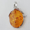 Imitate Amber Pendant With Metal Alloy Set, 49x31.5x14mm, Sold by Bag 
