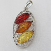 Imitate Amber Pendant With Metal Alloy Set, 57x29x8mm, Sold by Bag 